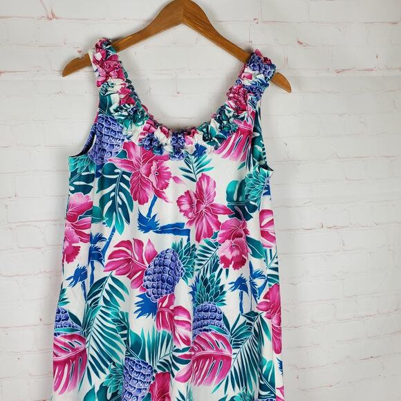 Vintage 70s Hilo Hattie Shift Sun Dress Size M Ruffle Sleeveless Pockets Cotton - Picture 5 of 13